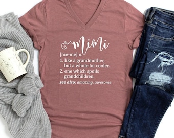 Camiseta com decote em V "Mimi" (Definição de Vovó), Camiseta "Mimi", Camiseta para Vovó, Camiseta Divertida para Vovó, Camiseta para Avó, Dia das Mães, Ideia de Presente para a Vovó (Mimi)