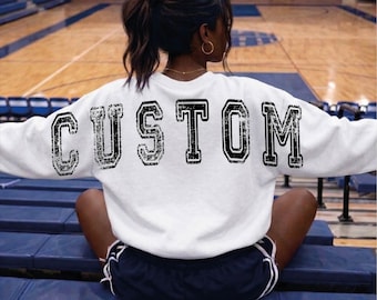 Comfort Colors® Custom Team Name Sweatshirt, Distressed Big Back Print Personalized Sports Top, Varsity Style Custom School Mascot Hoodie