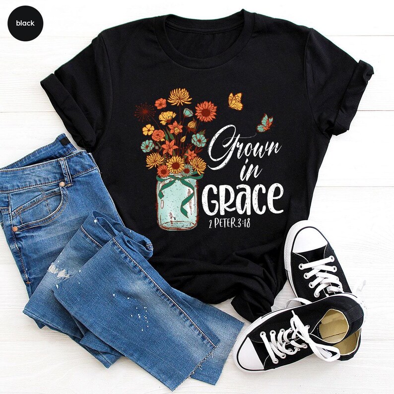 Floral Bible Verse Shirt, Flower Butterfly Graphic Tee, Retro Christian Clothing, Jesus Faith Shirts For Women, Religious Gifts For Her image 2