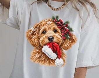 Comfort Colors® Christmas Shirt, Festive Doodle Puppy Dog Santa Hat Shirt, Holiday Canine Pet Lover Gift Shirt, Cute Puppy Xmas Shirt