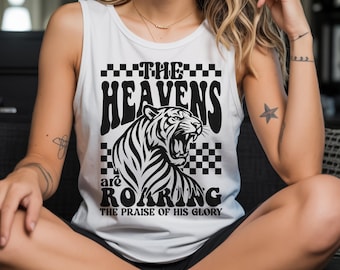 Comfort Colors® Roaring Tiger Faith Uni-Sex Tanktop, Christian Tiger Uni-Sex Tee, Christian Praise Tees for Faith Gatherings