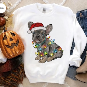 French Bulldog Christmas Dog Mom Sweatshirts, Holiday Xmas Party Dog Graphic Tees for Dog Owner, Christmas French Bulldog Gifts for Dog Dad image 5