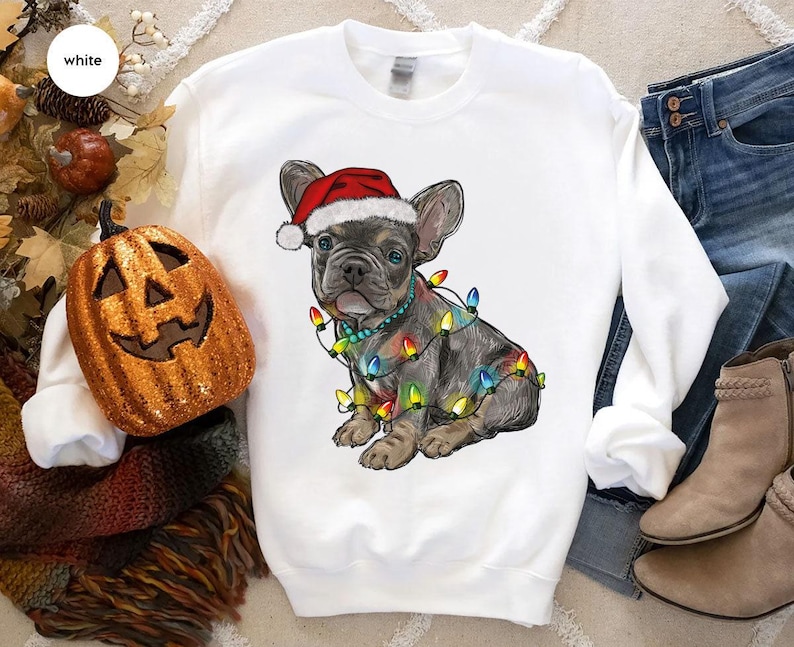 French Bulldog Christmas Dog Mom Sweatshirts, Holiday Xmas Party Dog Graphic Tees for Dog Owner, Christmas French Bulldog Gifts for Dog Dad image 5