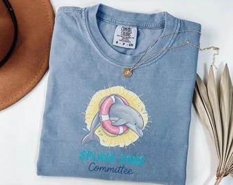 Comfort Colors® Splash Zone Committee Shirt, Funny Dolphin Design for Water Enthusiasts, Summer Swim Team Tee, Unisex Tank Top