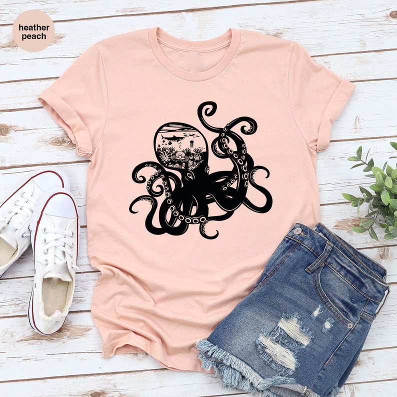 Octopus Graphic Tees, Ocean Shirt, Sea Animals Gift, Octopus Clothing, Cool Octopus Toddler Shirt, Women VNeck TShirt, Gift for Him image 4