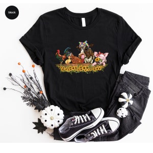 Farm Shirt, Farmer Vneck Shirt, Cute Animal Shirt, Country Tees, Farm Animal Graphic Tees, Cow Shirt, Chicken T-Shirt, Floral Shirt image 2