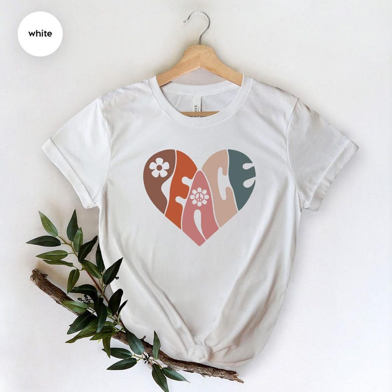 Vintage T Shirt, Peace Shirt, Graphic Tees Vintage, Peace Heart Shirt, Groovy Shirt, Groovy Peace Shirt, Boho Shirt, Shirts For Women image 7