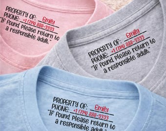 Custom Preschool Kids Safety Tee, Personalized Name and Phone Shirt, Back Neck Label Toddler Tee, Kindergarten Kids Tee