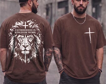 Comfort Colors® Christian Dad Shirt, Fatherhood Is Kingdom Work Tee, Lion Of Judah Cross Tshirt, Bible Verse Father's Day Gift