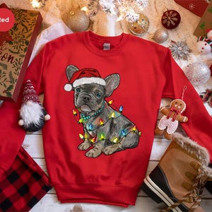 French Bulldog Christmas Dog Mom Sweatshirts, Holiday Xmas Party Dog Graphic Tees for Dog Owner, Christmas French Bulldog Gifts for Dog Dad image 7