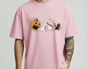 Comfort Colors® Cute Ghost Running Shirt, Retro Fall Animal Graphic Tee, Vintage Autumn Apparel, Funny Halloween Friends Shirt