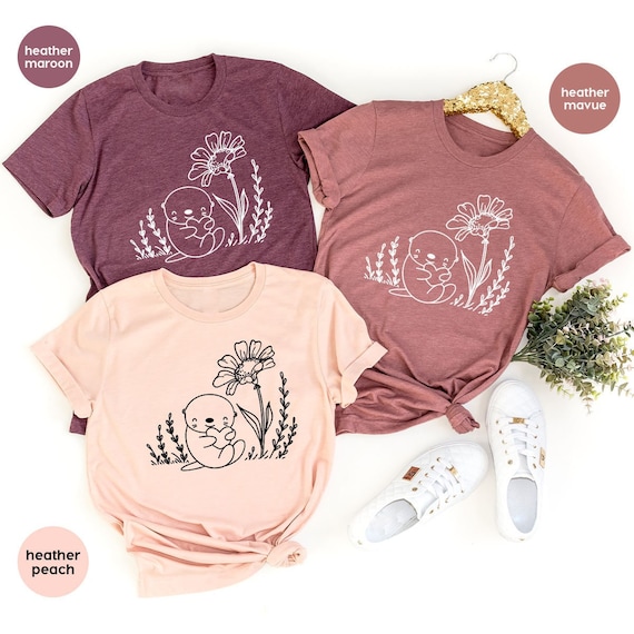 Otter Graphic Tees, Animal Shirt, Cute Otter Shirt, Floral T-Shirt, Otter Gifts, Flower Shirt, Nature Shirt, Funny Otter T-Shirt