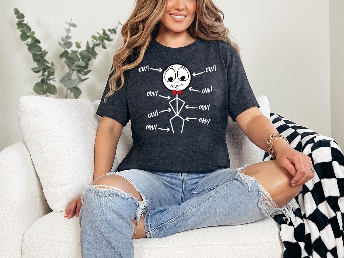 Medical Joke T-Shirt, Funny Stick Figure Pain Shirt, Ow Ow Ow Physical Therapy Tee, Chronic Pain Awareness Gift, Massage Therapist Humor Tee