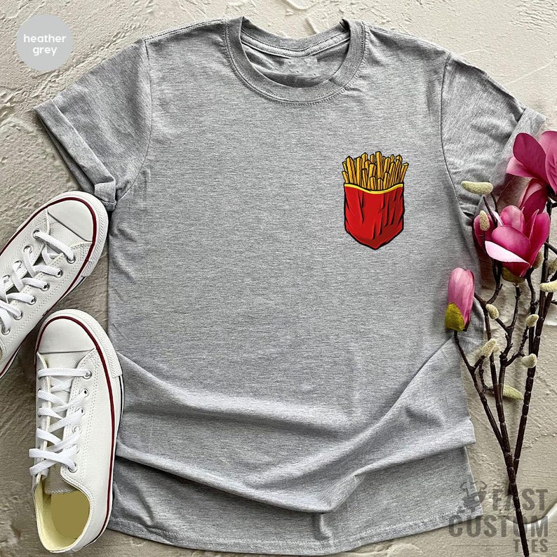 Potato Chips Shirt, French Fries Shirt, Funny Pocket Print Shirt, Food Lover T Shirt, Foodie TShirt, Fast Food T-Shirt image 7
