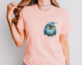 Grumpy Blue Bird Shirt, Watercolor Sarcastic Animal Design, Funny Everyday Humor Shirt for Quirky Fashion Lovers, Sarcastic Gift