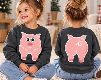 Cute Pig Butt Sweatshirt, Cute Pig Face T-Shirt,Pig  Double Print Shirt, Funny Pig Shirt, Pig Kids, Pig Family Shirt, Cute Farmer Pig Shirt