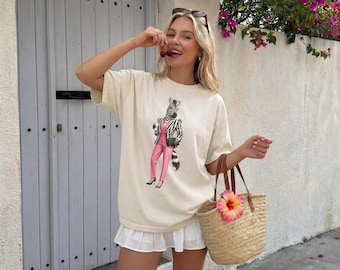 Comfort Colors® Quirky Zebra Fashion Shirt, Humorous Animal Unisex Tank Top, Pink Suit Zebra with Coffee, Unique for Fashion Lovers