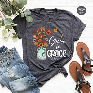Floral Bible Verse Shirt, Flower Butterfly Graphic Tee, Retro Christian Clothing, Jesus Faith Shirts For Women, Religious Gifts For Her image 1