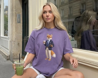 Comfort Colors® Anthropomorphic Fox Business Shirt, Quirky Animal Lover Gift, Workday Unisex Tank Top, Cute Animal Shirt