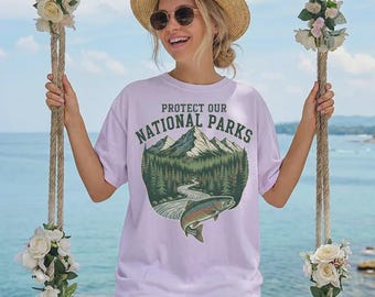 Comfort Colors® Protect Our National Parks Shirt, Vintage Mountain River Tee, Nature Conservation Gift, Hiking Camping Tee