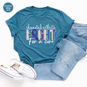 Rheumatoid Arthritis Shirt, Awareness Ribbon Graphic Tees, Family Support Clothing, Gifts for Warrior, Rheumatoid Arthritis Survivor Outfit 画像 4