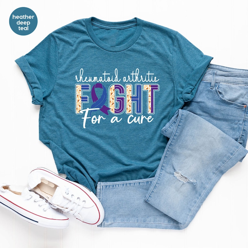 Rheumatoid Arthritis Shirt, Awareness Ribbon Graphic Tees, Family Support Clothing, Gifts for Warrior, Rheumatoid Arthritis Survivor Outfit 画像 4