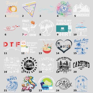 a collection of various travel-related graphics and phrases, including logos, illustrations, and text, all with a focus on travel and adventure themes.