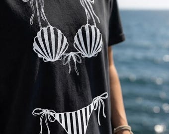 Comfort Colors® Bachelorette Party Shirts, Seashell Bride Shirt, Bridesmaid Gift Matching Shirts, Bikini Graphic Party Tanktop
