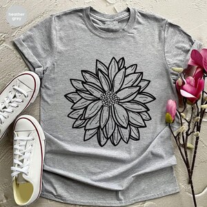 Minimalist Flowers Shirt, Botanical Graphic Tees, Mothers Day Gifts, Women Vneck Tshirts, Floral Gift for Her, Cool Flower T-Shirt image 4