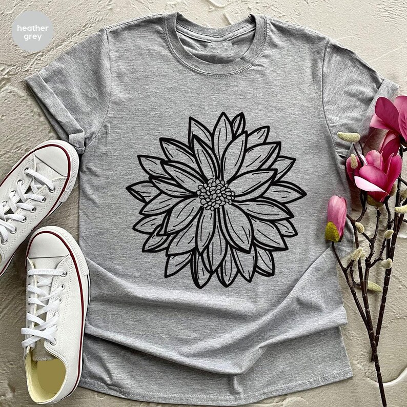 Minimalist Flowers Shirt, Botanical Graphic Tees, Mothers Day Gifts, Women Vneck Tshirts, Floral Gift for Her, Cool Flower T-Shirt image 4
