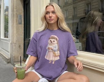 Comfort Colors® Cute Hedgehog Shirt, Pastel Animal Coffee Design, Animal Lover Gift, Cute Animal Top for Everyday Unisex Tank Top