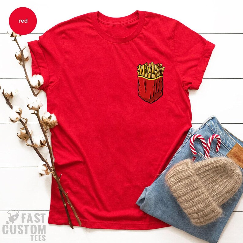 Potato Chips Shirt, French Fries Shirt, Funny Pocket Print Shirt, Food Lover T Shirt, Foodie TShirt, Fast Food T-Shirt image 3