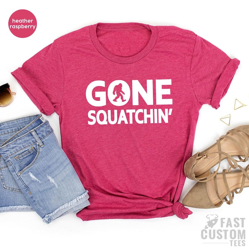 Funny Big foot Hunter Shirt, Outdoor Hunt Shirt, Gone Squatchin Tee, Big foot Shirt, Finding Big foot Shirt, Scary Monster Tee image 5