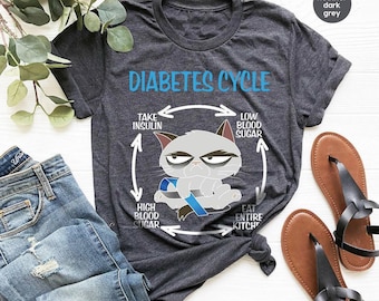 Diabetes Awareness Shirt, Diabetic Cat Graphic Tees, Diabetes Support Gifts, Gifts for Diabetic, Ribbon Shirts, Diabetes VNeck T-Shirts