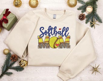 Softball Mom Sweatshirt, Leopard Softball Hoodie, Softball Team Mom Gift, Sport Mom Long Sleeve, Softball Game Day Outfit
