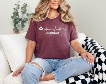 T-shirt voor dierenartsen, dierenartsassistent, pootafdruk-shirt, cadeau voor dierenartsen, shirt voor dierenliefhebbers, cadeau voor kattenliefhebbers, Week van de dierenartsassistent, cadeau voor dierenartsen, hondenliefhebber