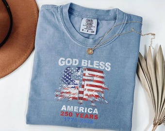 Comfort Colors® God Bless America 250 Years Shirt, Unisex 4th of July Tank Top, Christian Faith Shitfor Independence Day Celebration
