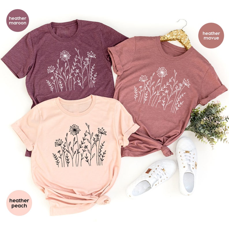 T-shirts minimalistes, cadeaux pour femme, sweat-shirt ras du cou à fleurs, t-shirts esthétiques, chemises à fleurs pour femme, t-shirts graphiques fleurs sauvages image 5