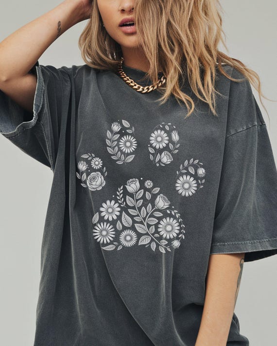 Vintage Floral Paw Print Shirt, Nature Harmony Design for Animal Lovers, Pet Adoption Event Apparel, Peaceful Dog Cat Lover Tee