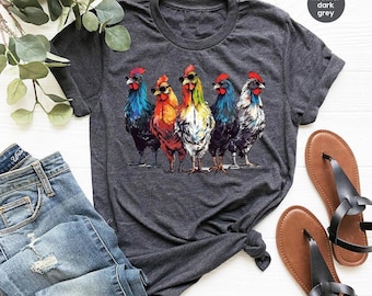 Cool Chickens T Shirt, Farm Animals Shirts, Farmer VNeck Tshirt, Funny Farm Graphic Tees, Gift for Friends, Genderneutral Adult T-Shirt