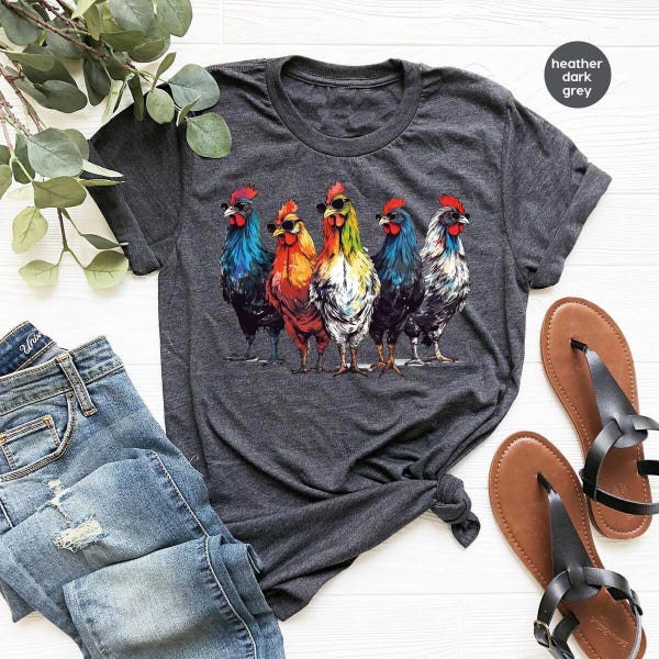 Cool Chickens T Shirt, Farm Animals Shirts, Farmer VNeck Tshirt, Funny Farm Graphic Tees, Gift for Friends, Genderneutral Adult T-Shirt