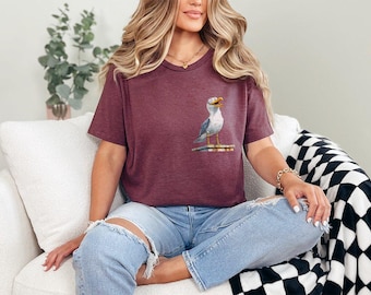 Funny Seagull Shirt, Laughing Bird Graphic Shirt, Coastal Animal Lover Gift, Quirky Seagull Design,  Printed Cozy Shirt