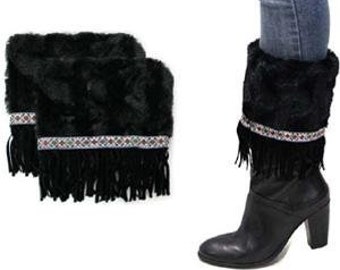 Faux Fur Fringed Boot Topper Boot sock Boot Jewelry Boot Cuff Brown or Black