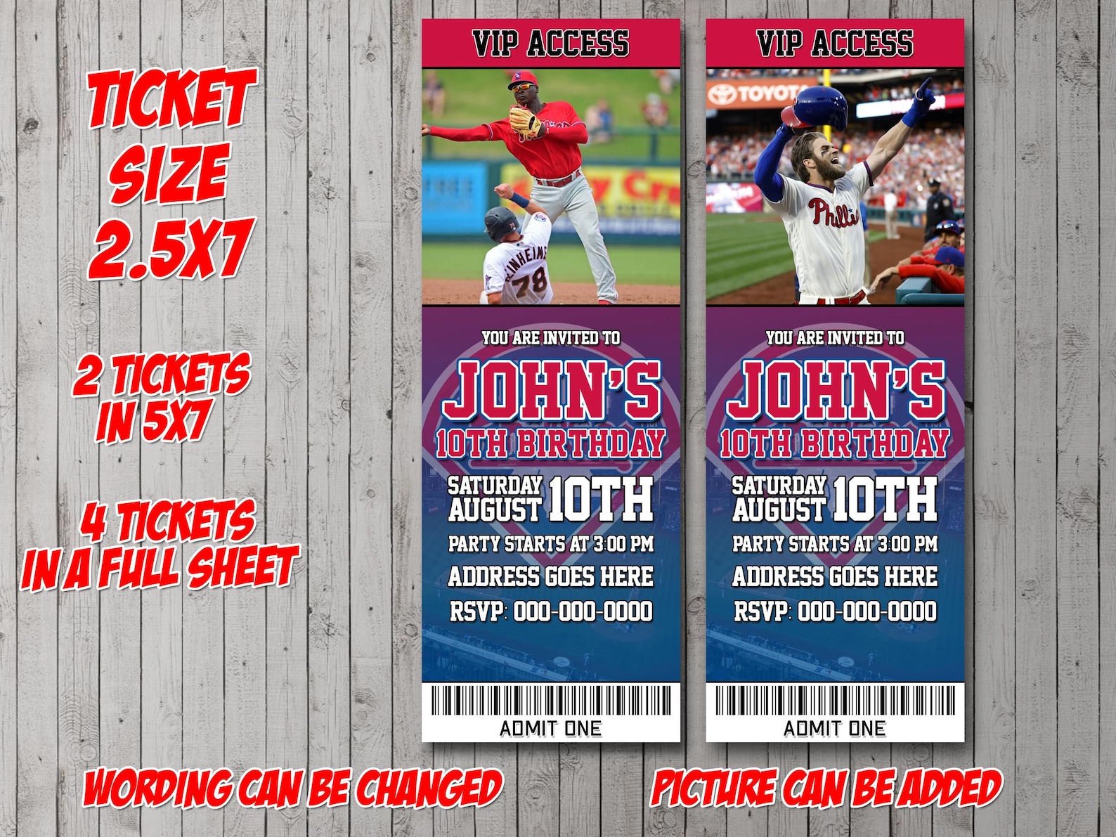 Philadelphia Phillies Ticket Digital Invitation Party Etsy