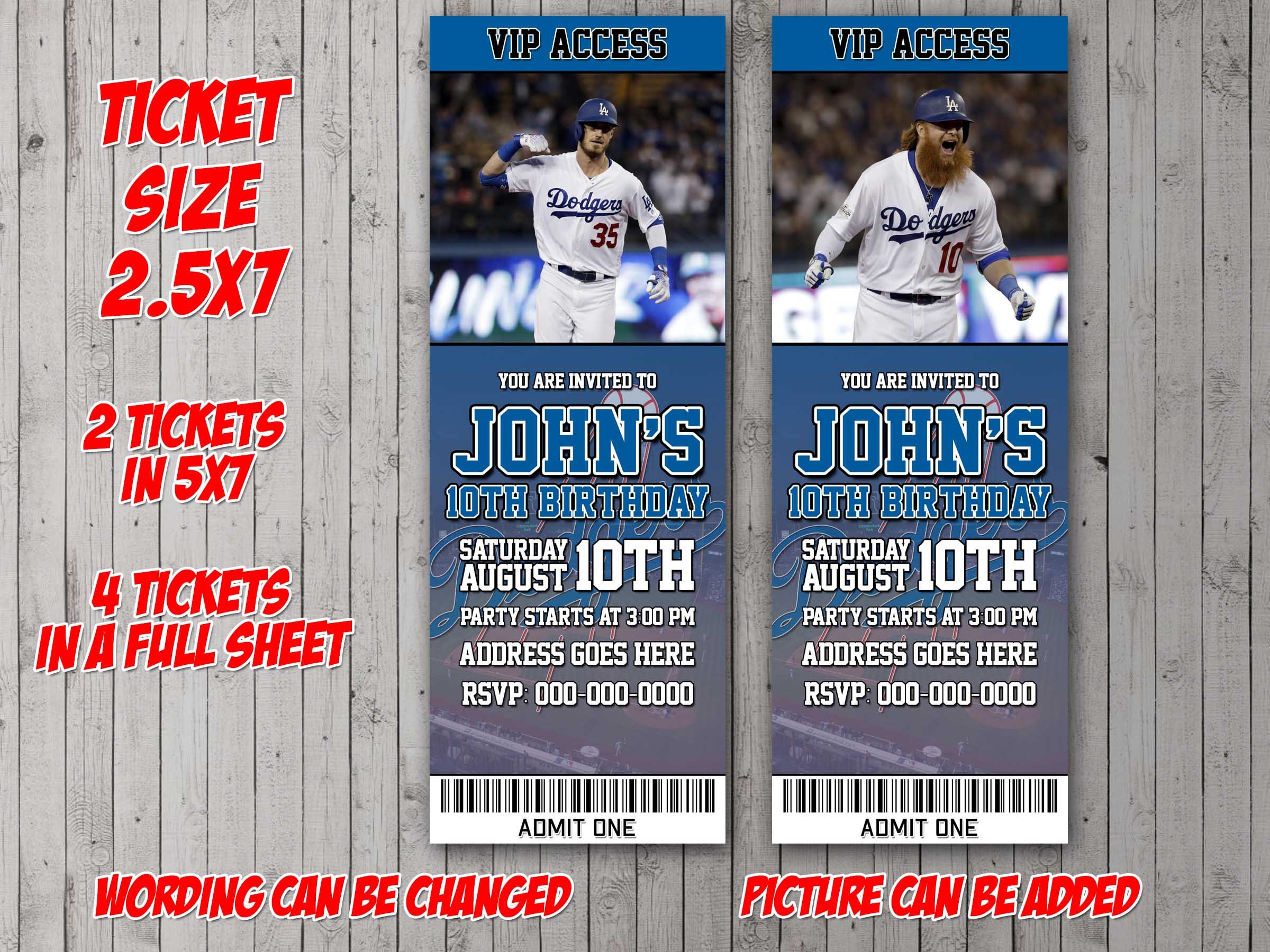 Los Angeles Dodgers ticket Digital Invitation Party Reunion Etsy