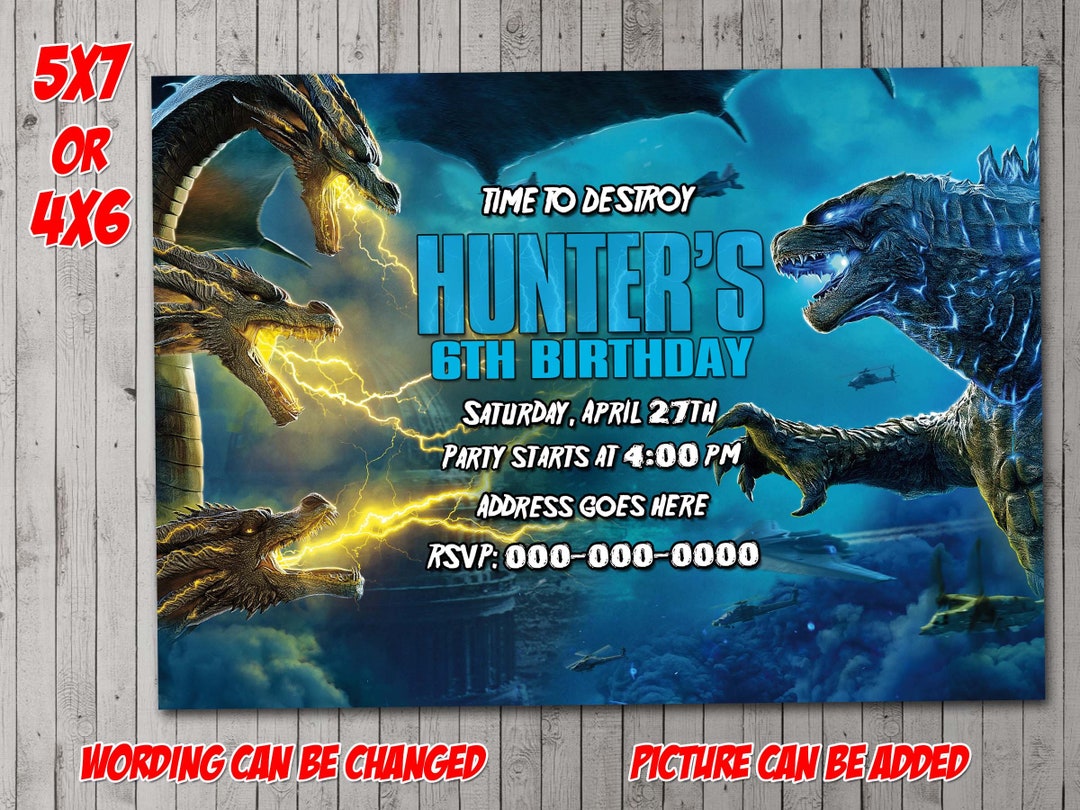 Godzilla Digital Invitation Party Reunion Birthday Invite Etsy