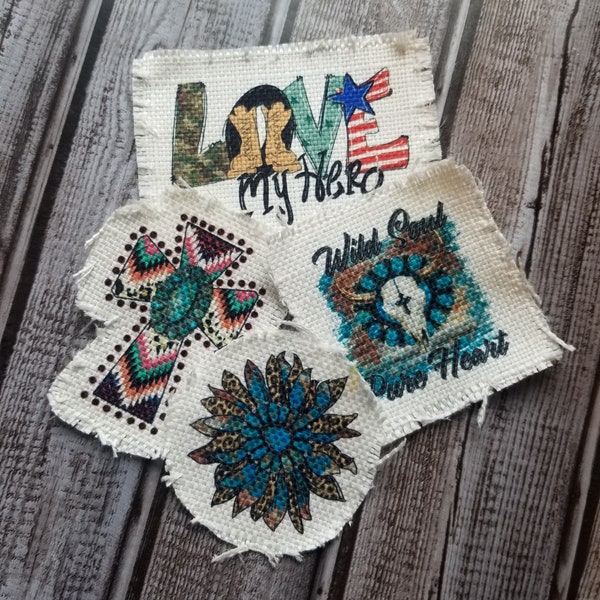 Hat Patches - Raggy Patch for Hats - Cap Patch - Southwestern Cross - Country Cow - Skull Military - Turquoise Sunflower - Peace Pants Patch