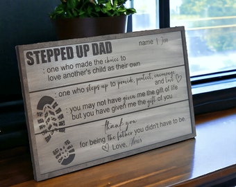 Stepped Up Dad Sign - Like a Father Bonus Dad - Step Dad Gift - Birthday 2025 Gift from Kid - Stepdad Personalized Christmas Gift for Him
