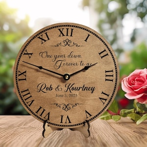 1st Anniversary Gift for Wife - Personalized Wedding Anniversary Clock - One Year Down, Forever To Go - Anniversary Gift for Husband