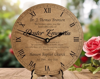 Pastor Emeritus Clock - Pastor Retirement Gift from Church Congregation - Honorary Gift to Pastor - Ministry Appreciation Gift - Pastor Gift